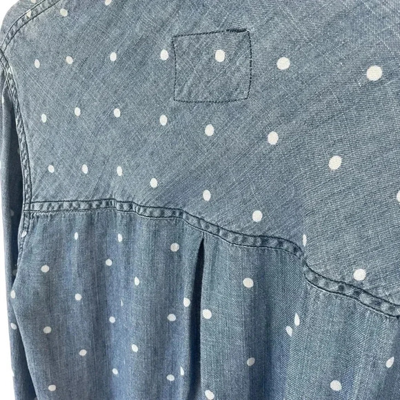 Rails Chambray Button Down Denim Polka Dots Long Sleeve Linen Blend Ingrid - Picture 6 of 9
